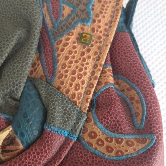 Vintage 80s Nas Bag Patchwork Leather Shoulder Bag Blue Red - Picture 9 of 9